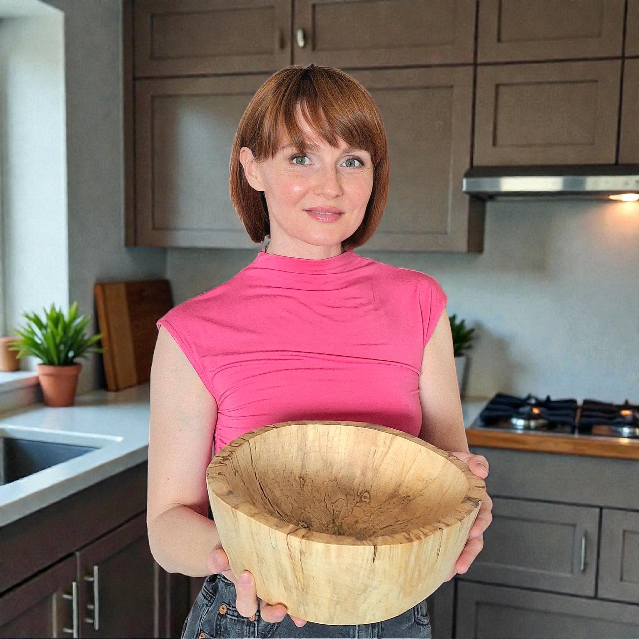 Handmade Spalted Birch Wood Plate: Rustic Fruit or Dough Bowl, 26cm