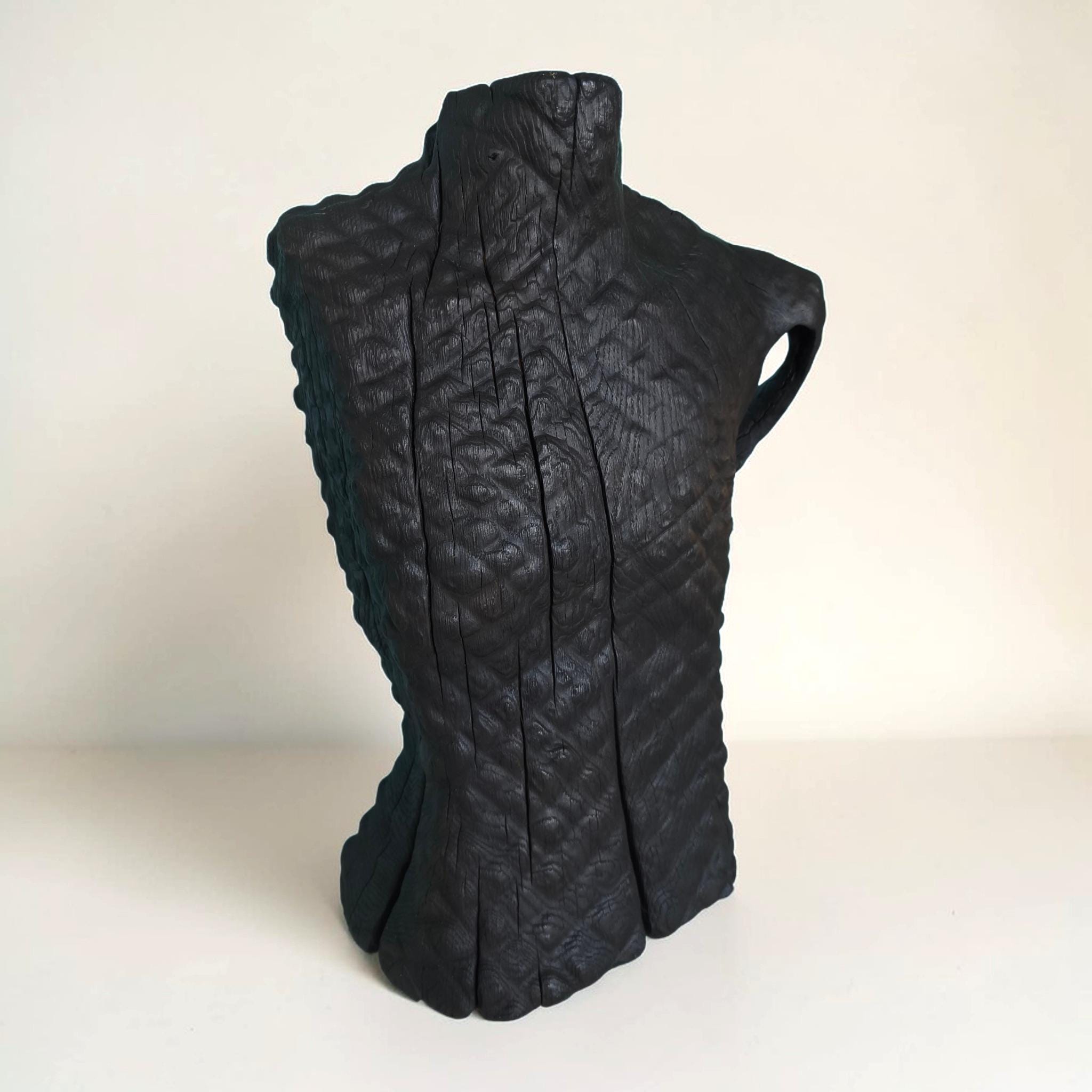 Wooden Abstract Oak Torso Sculpture, Blackened Wood Art, Brutalist Wabi Sabi Decor — image 7