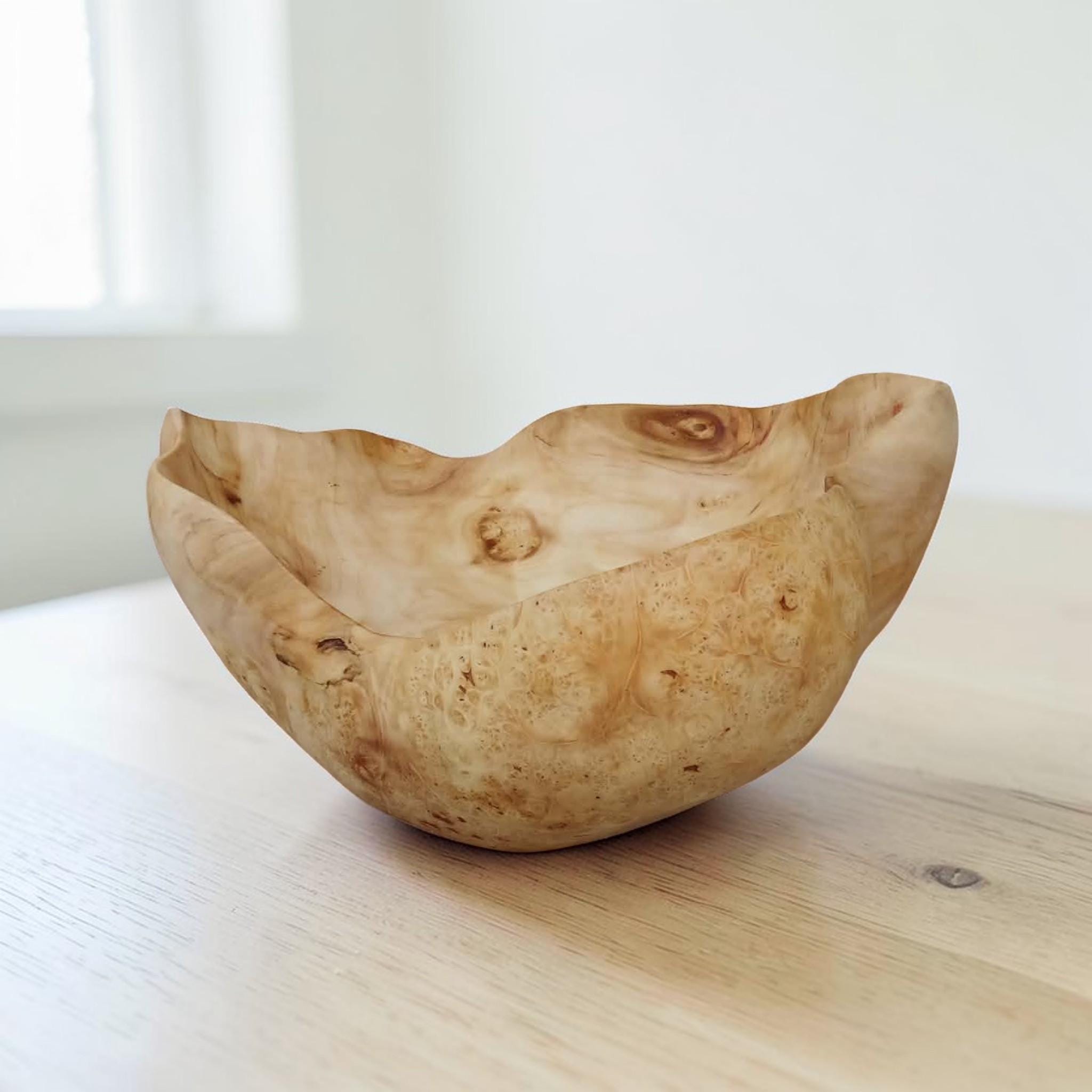Hand-Carved American Maple Burl Wood Bowls, Rustic Wooden Bowl — image 5