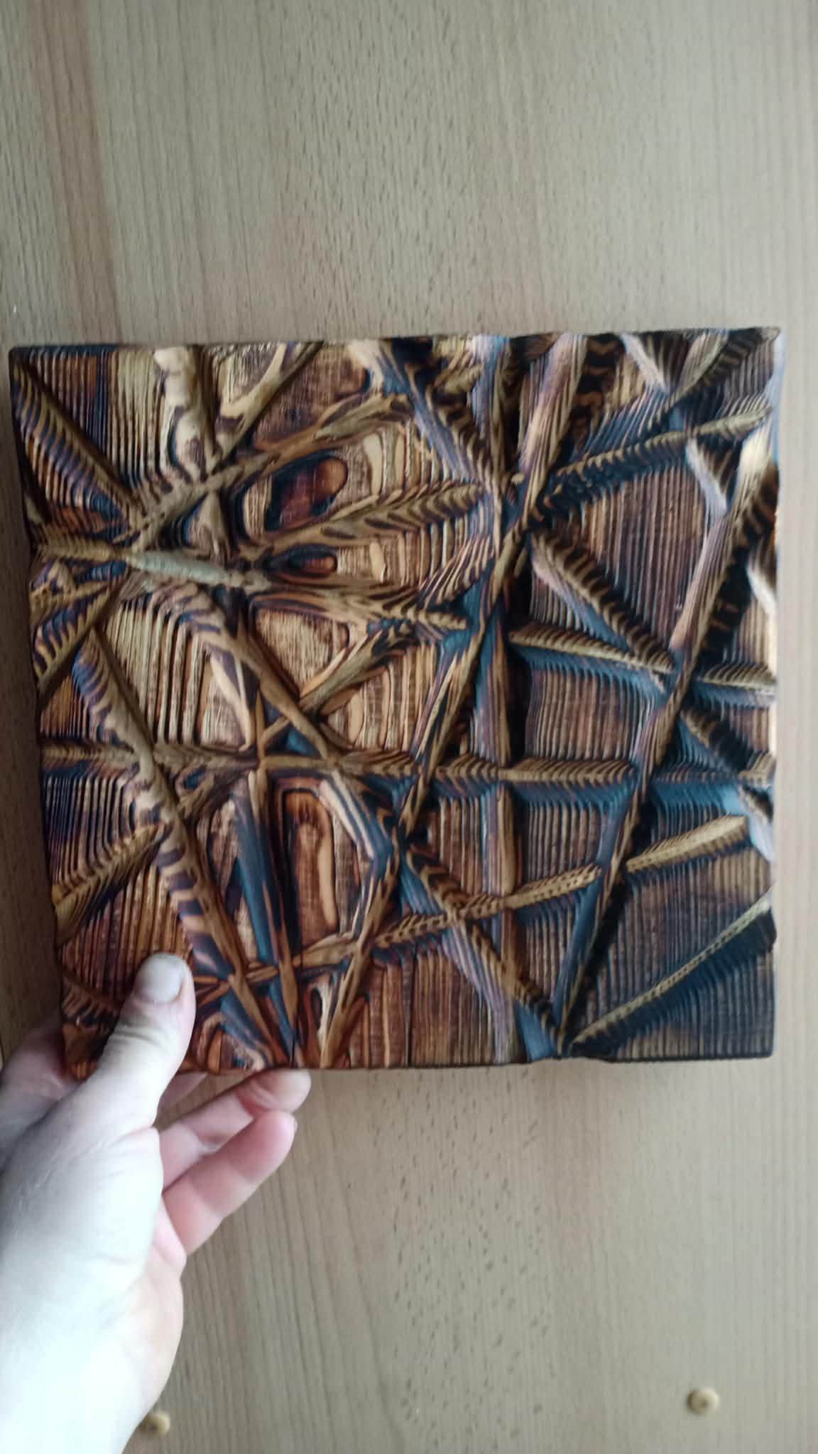 Wood Wall Art, Handmade Wall Hanging Decor, Hand-Carved Pine Panels (Set of 3) — image 9