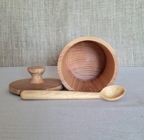 2 Stück Gewürzbehälter Aus Holz – Mit Löffel & Deckel, Natürliche Aufbewahrung Für Salz, Zucker & Gewürze