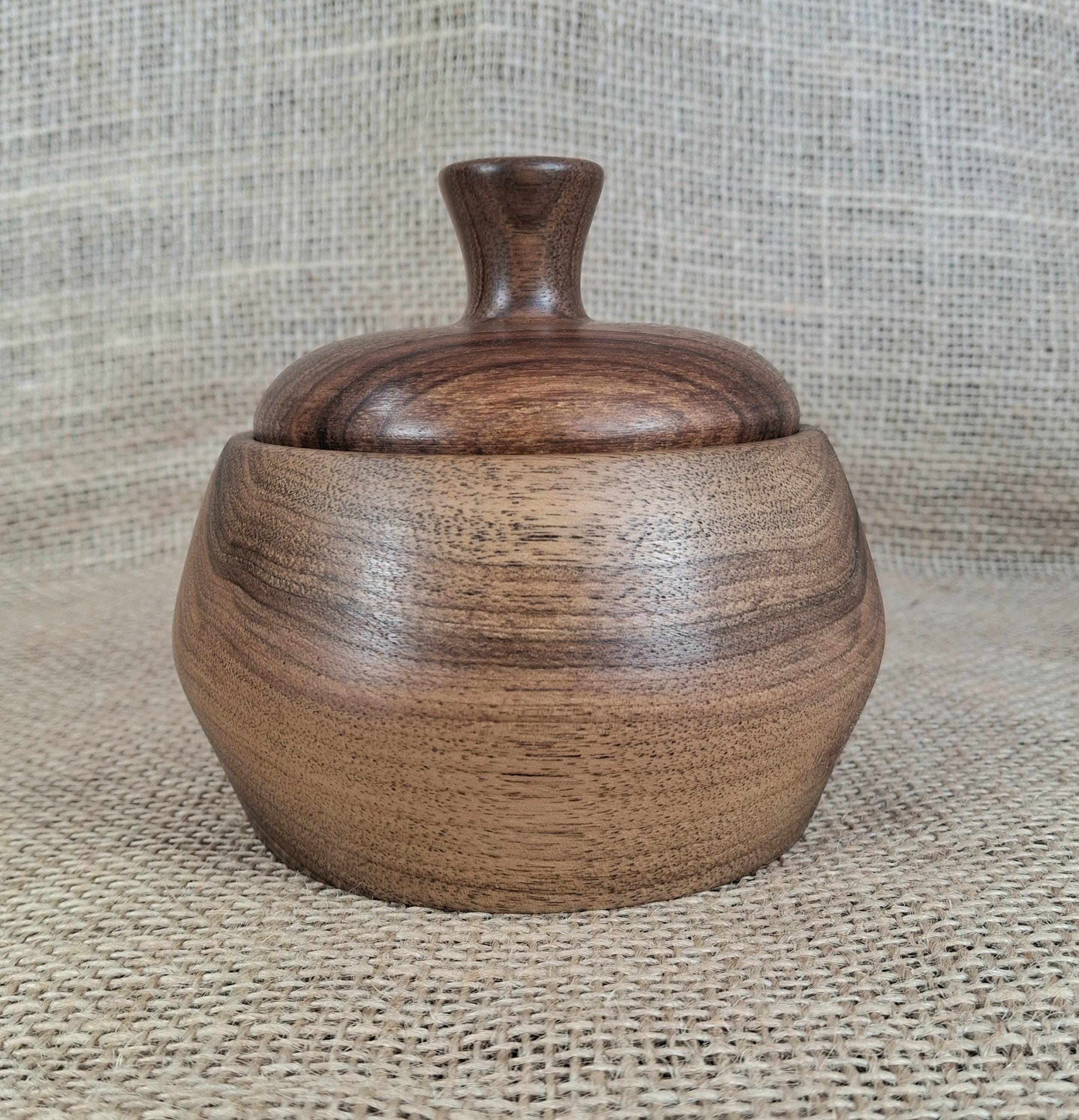 Handmade Walnut Pear Wood Jar with Lid – Rustic Kitchen Storage Bowl — image 7