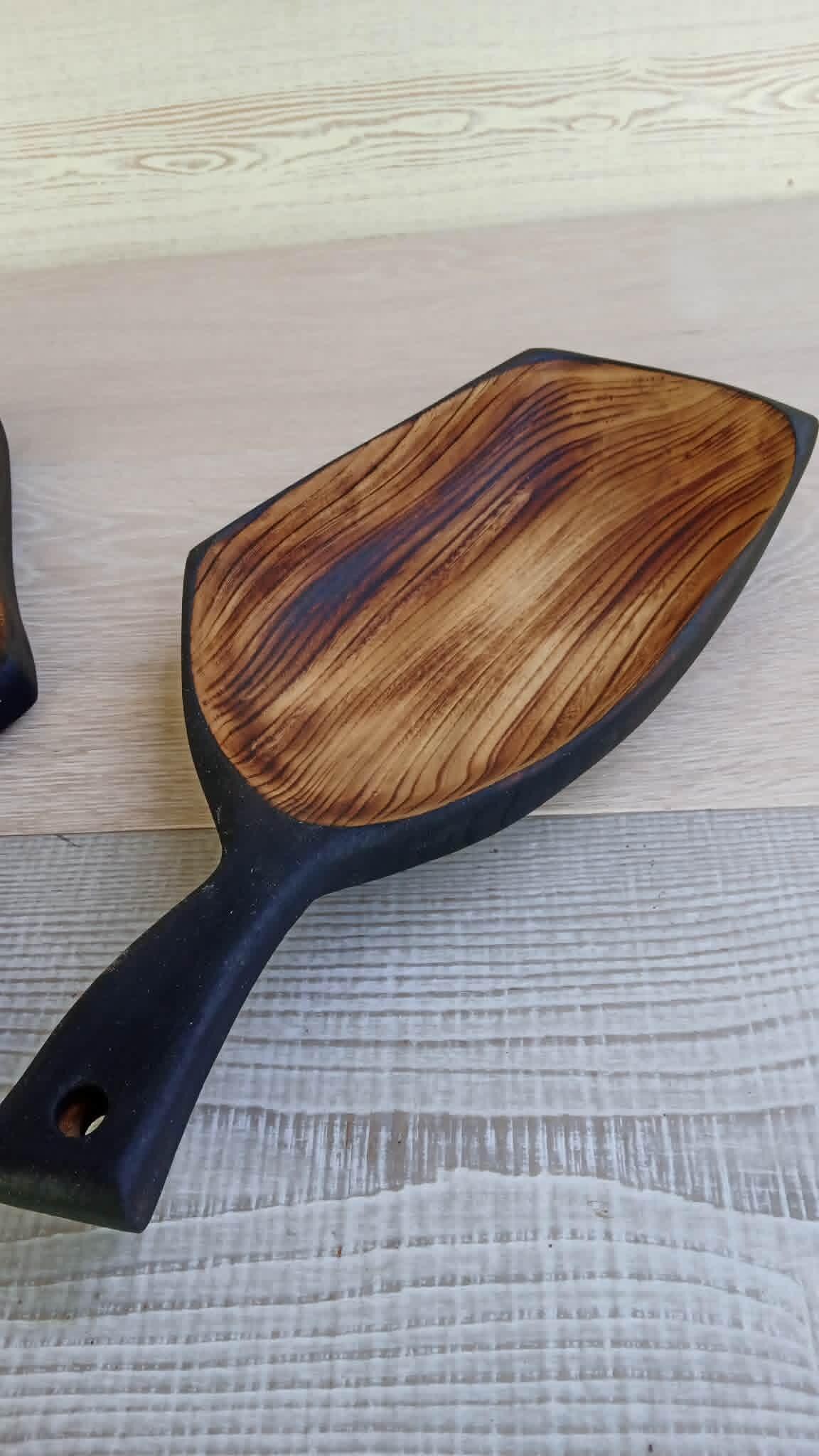 Handcarved Set of Burnt Birch Bark Serving Bowls: Rustic Wood Fruit Dish Set — image 3