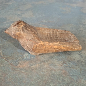 Pu&ograve; includere: Una ciotola a forma di uccello in legno intagliato a mano. La ciotola &egrave; realizzata in legno marrone chiaro con venature visibili e un dettaglio dell'occhio intagliato. Il corpo dell'uccello forma un piatto poco profondo.