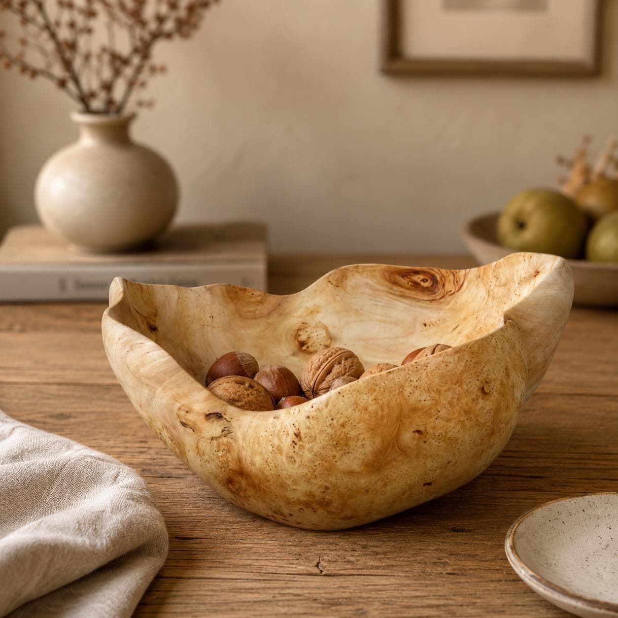 Hand-Carved American Maple Burl Wood Bowls, Rustic Wooden Bowl — image 2