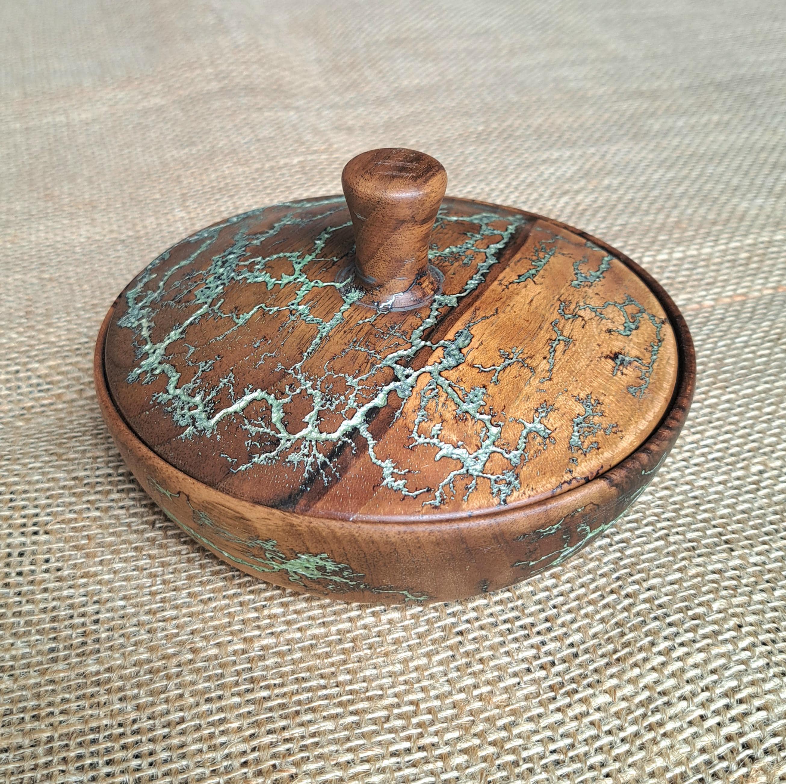 Handmade Wooden Trinket Box, Round Jewelry Keepsake Box, Rustic Bowl with Decorative Lid — image 9