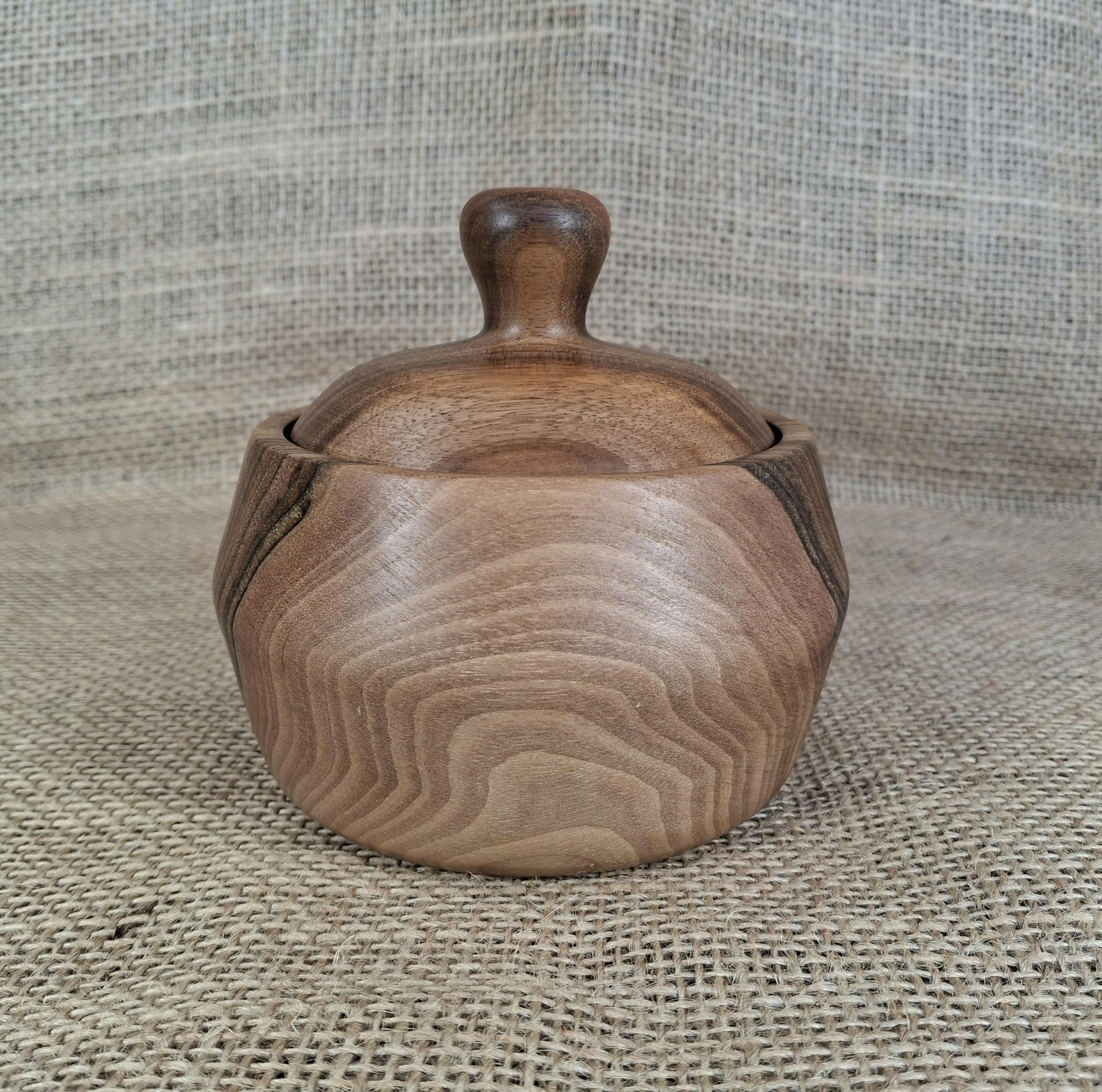 Handmade Walnut Pear Wood Jar with Lid – Rustic Kitchen Storage Bowl — image 9