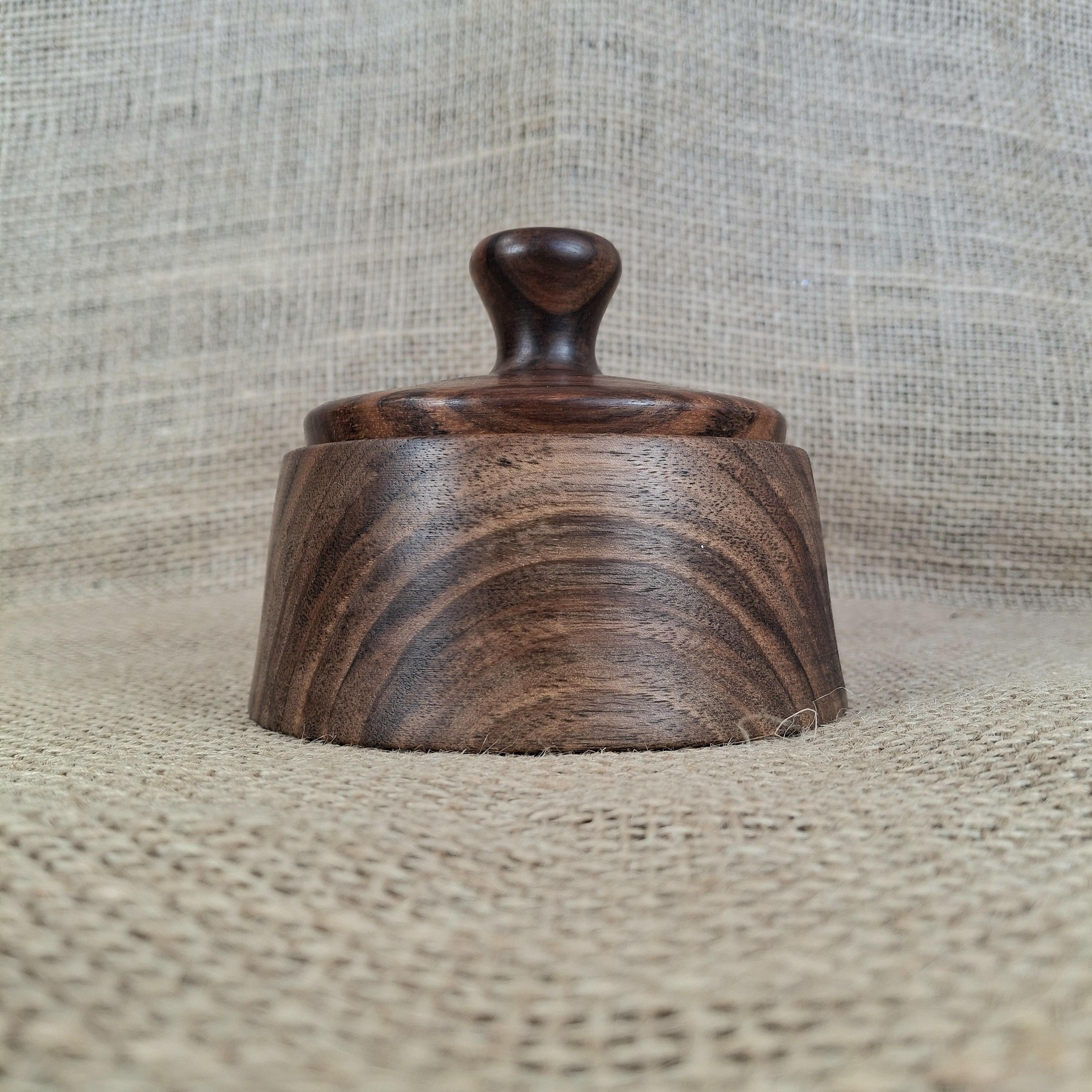Handmade Walnut Pear Wood Jar with Lid – Rustic Kitchen Storage Bowl — image 3