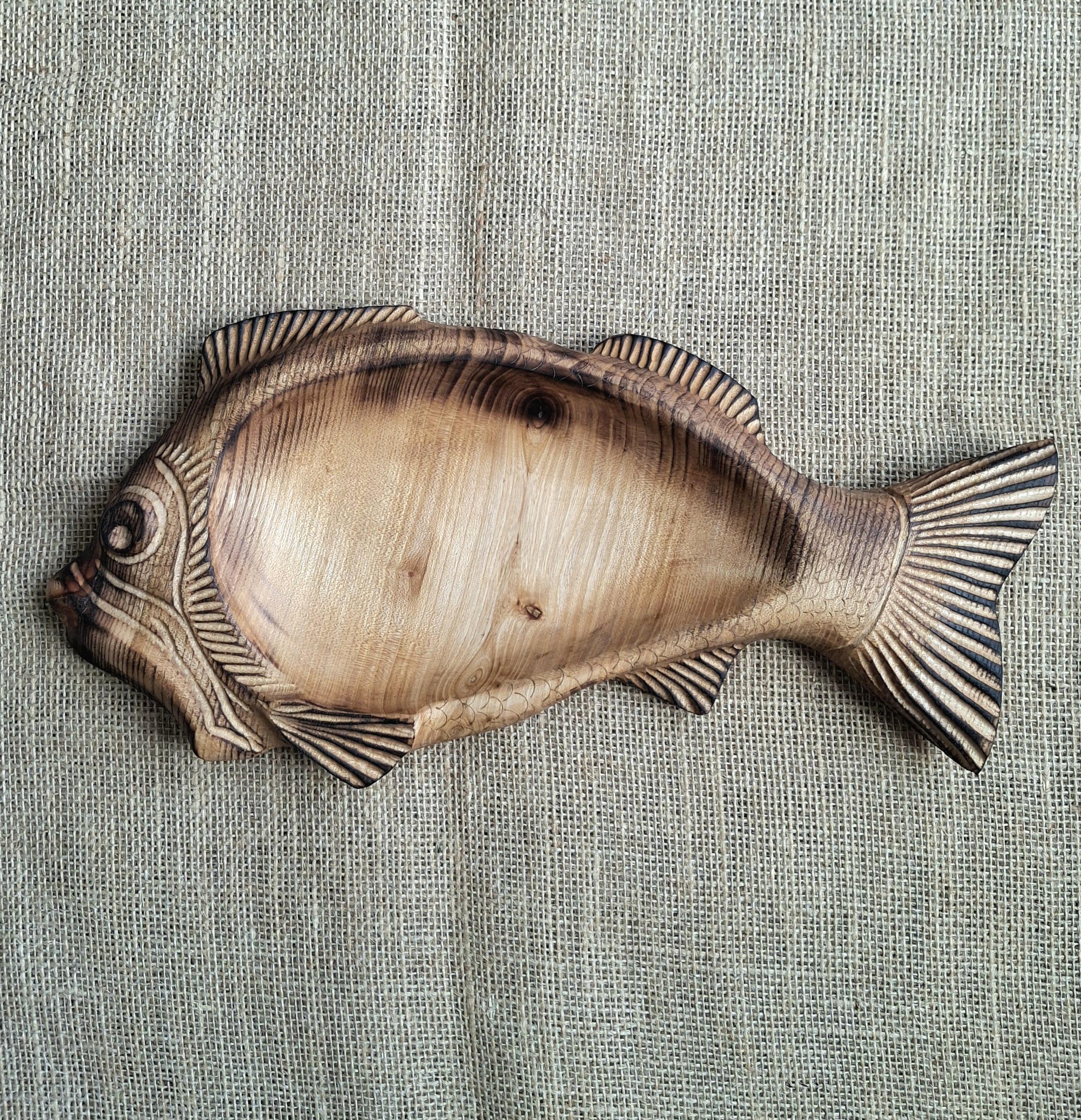 Hand Carved Elm Wood Fish Bowl, Rustic Serving Dish, Unique Kitchen Decor — image 3