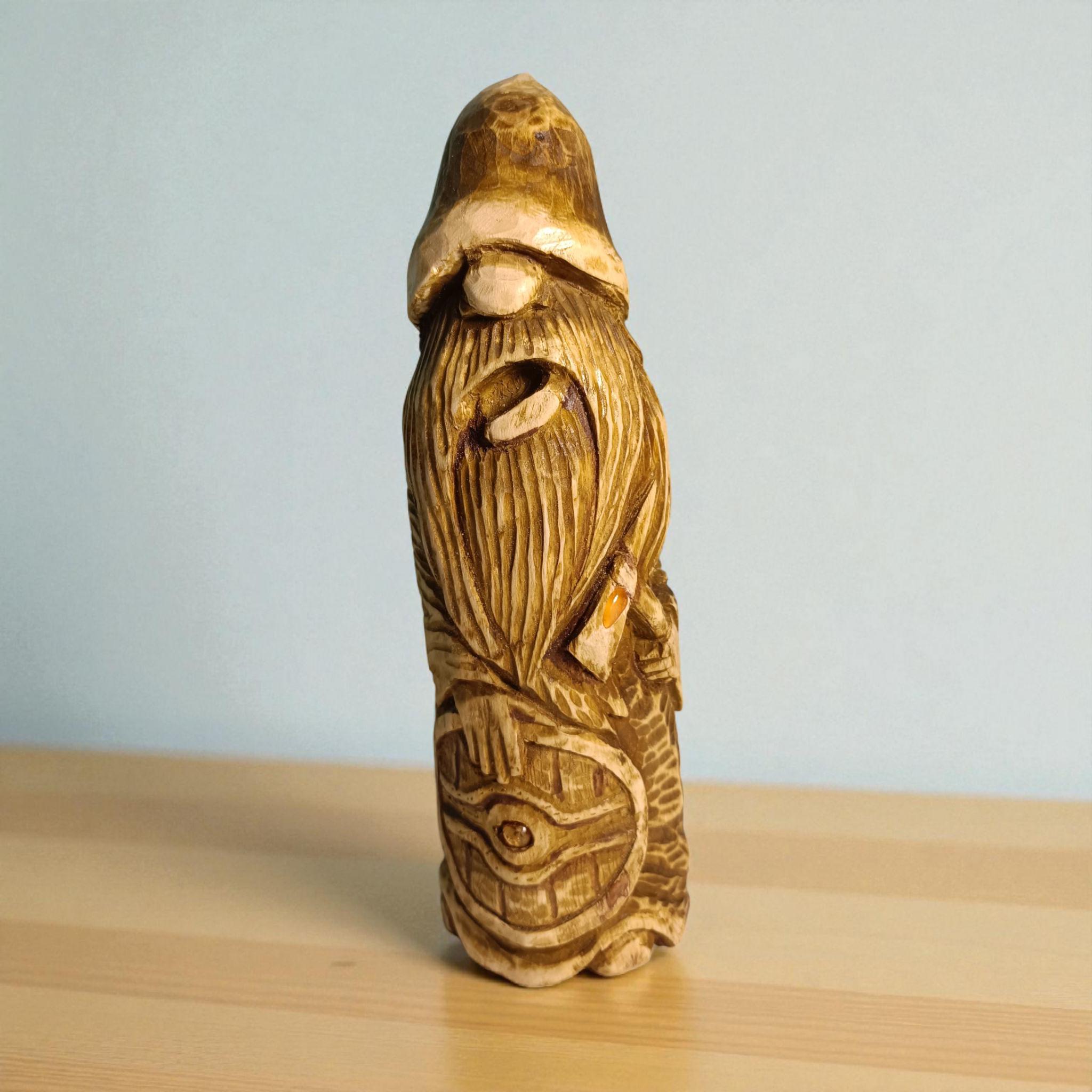 Hand Carved Oak Wood Figurines with Stone Inlay - Shelf Decor 21cm.(8.6in.) — image 8