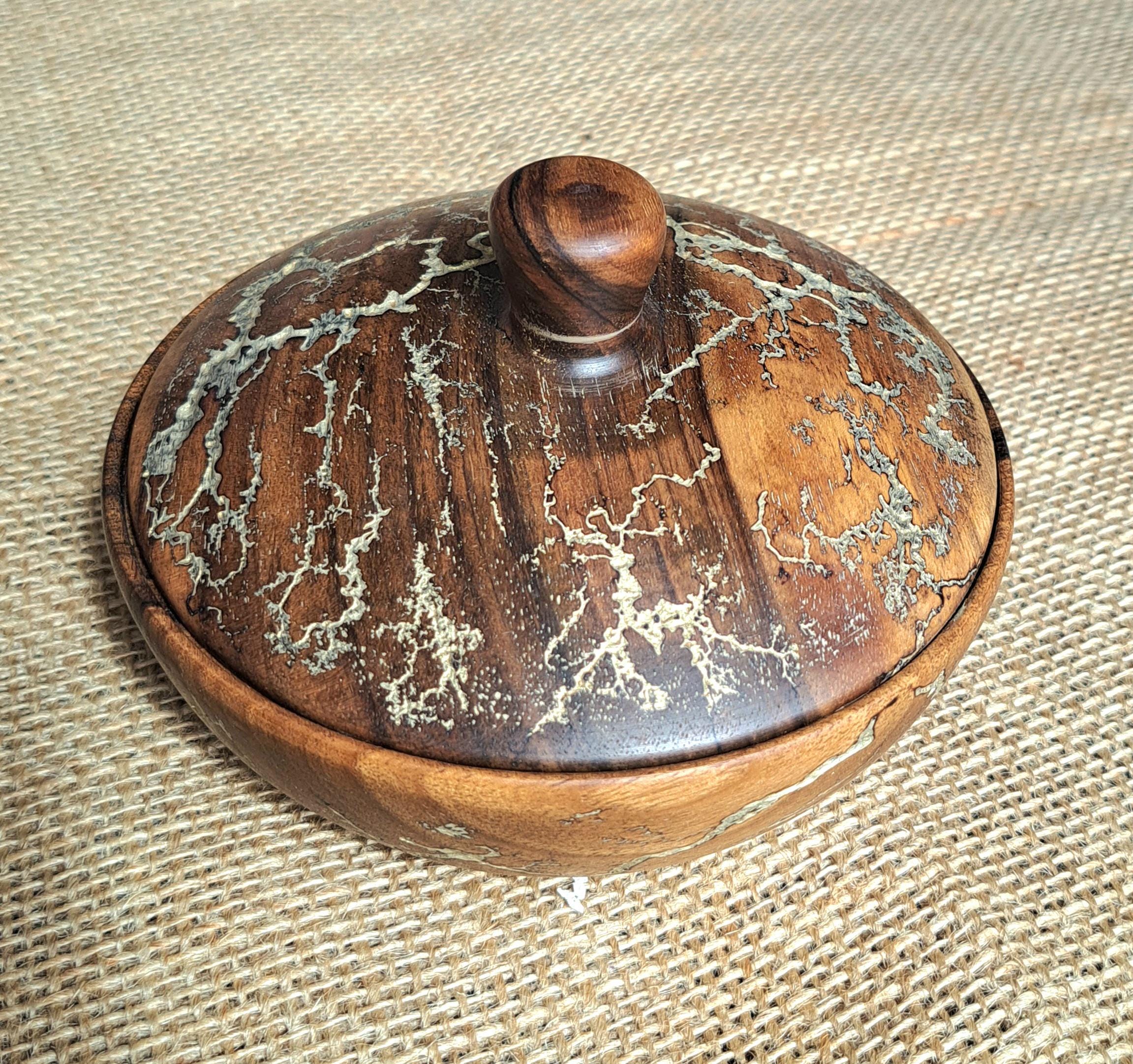 Handmade Wooden Trinket Box, Round Jewelry Keepsake Box, Rustic Bowl with Decorative Lid — image 4