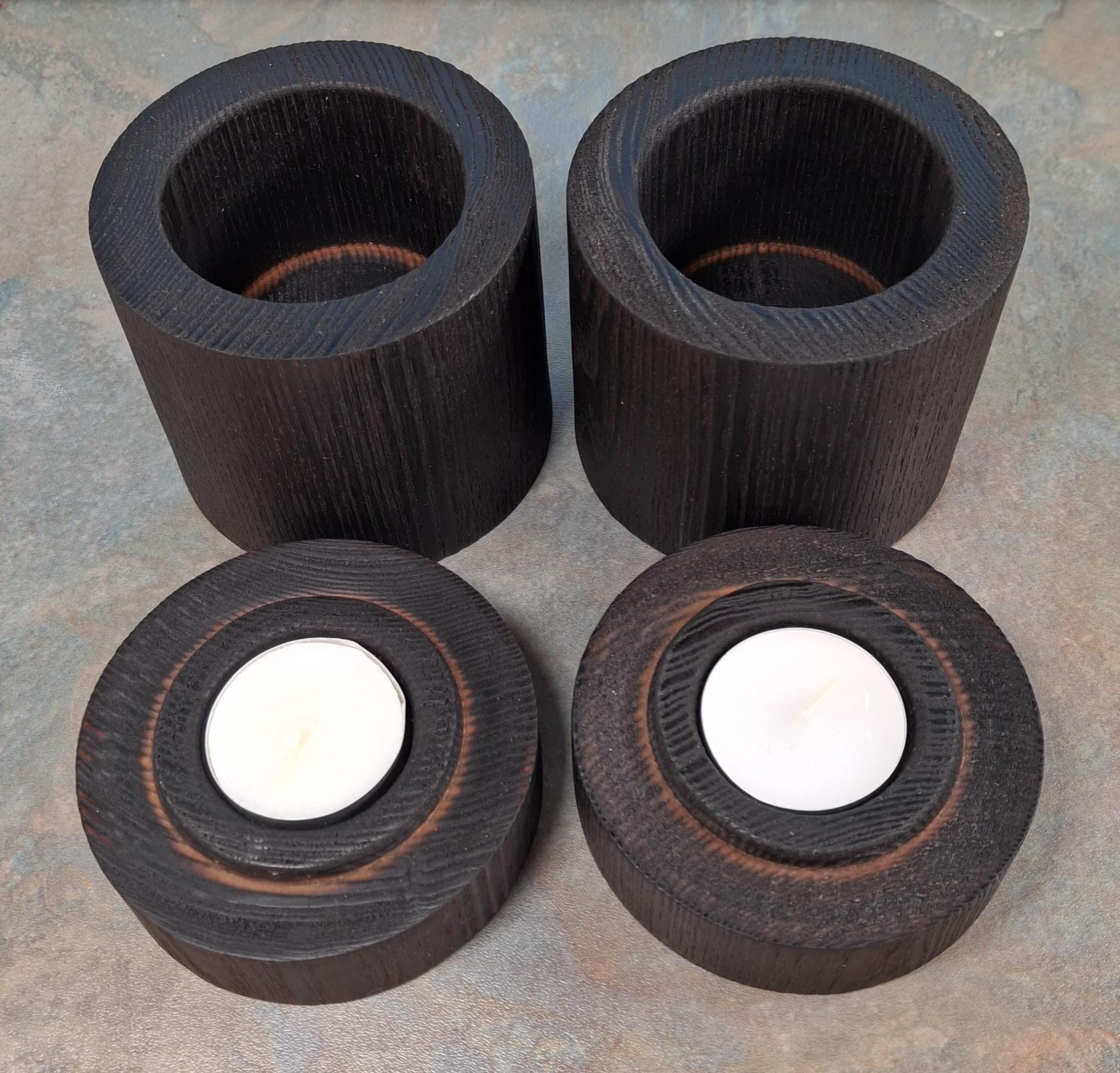 Wood Candle Holder: Handmade Boho Home Decor, Charred Style — image 3