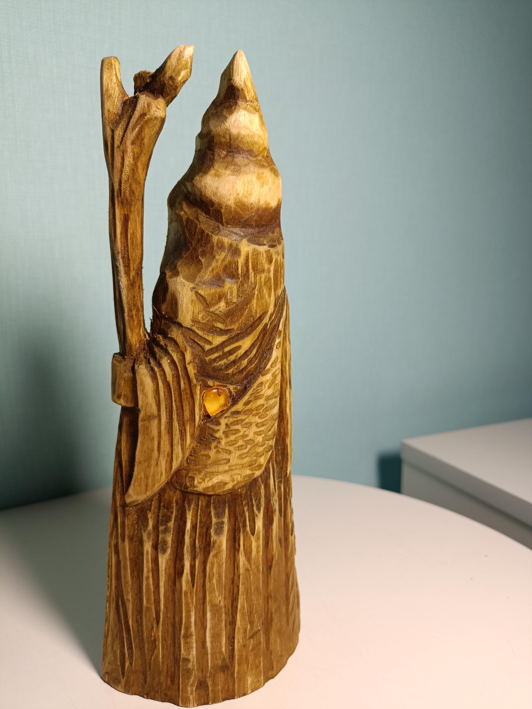 Hand Carved Oak Wood Figurines with Stone Inlay - Shelf Decor 21cm.(8.6in.) — image 5