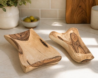 Cuencos de madera de nogal, para fruta, ensalada, estilo rústico, bandeja para servir, vajilla de madera hecha a mano.