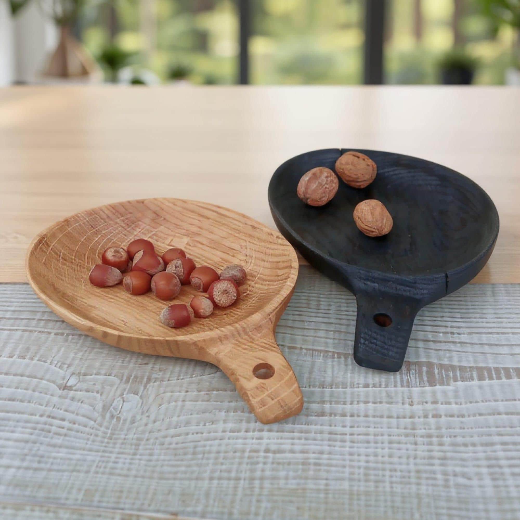 Handmade Rustic Oak Set Walnut Bowls: Unique Wooden Serving Platter, Salad Fruit Bowl