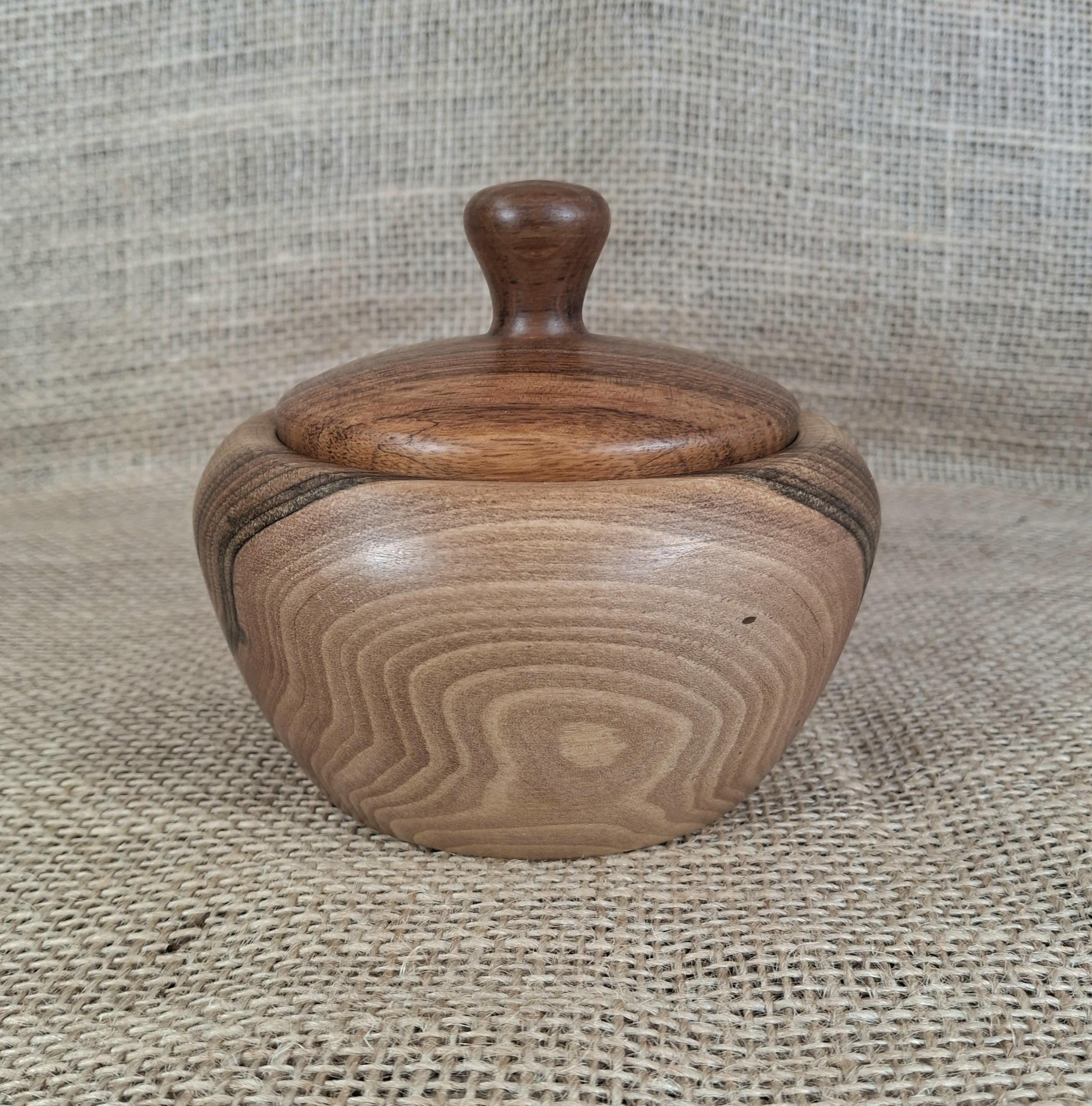 Handmade Walnut Pear Wood Jar with Lid – Rustic Kitchen Storage Bowl — image 10