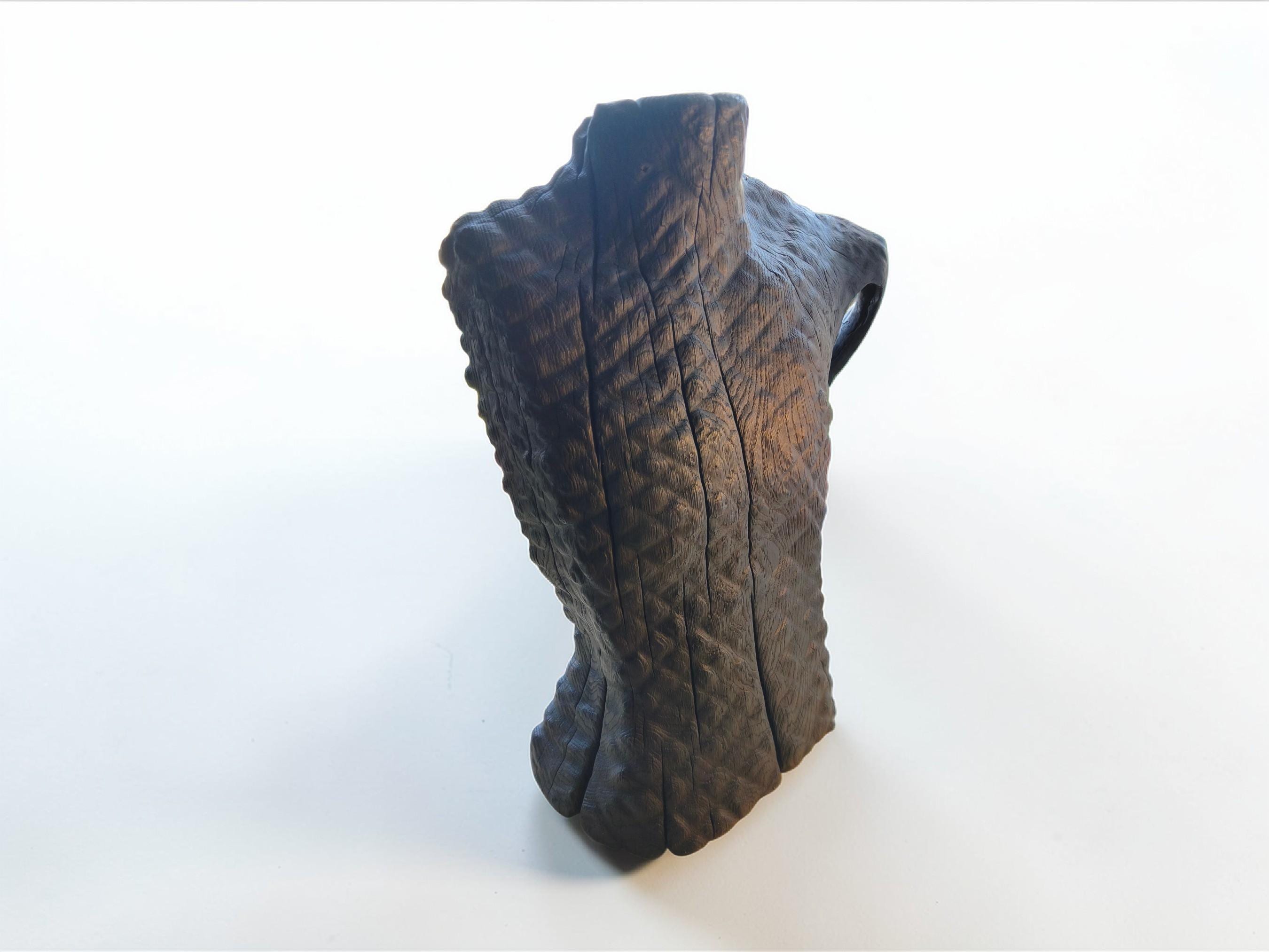 Wooden Abstract Oak Torso Sculpture, Blackened Wood Art, Brutalist Wabi Sabi Decor — image 5