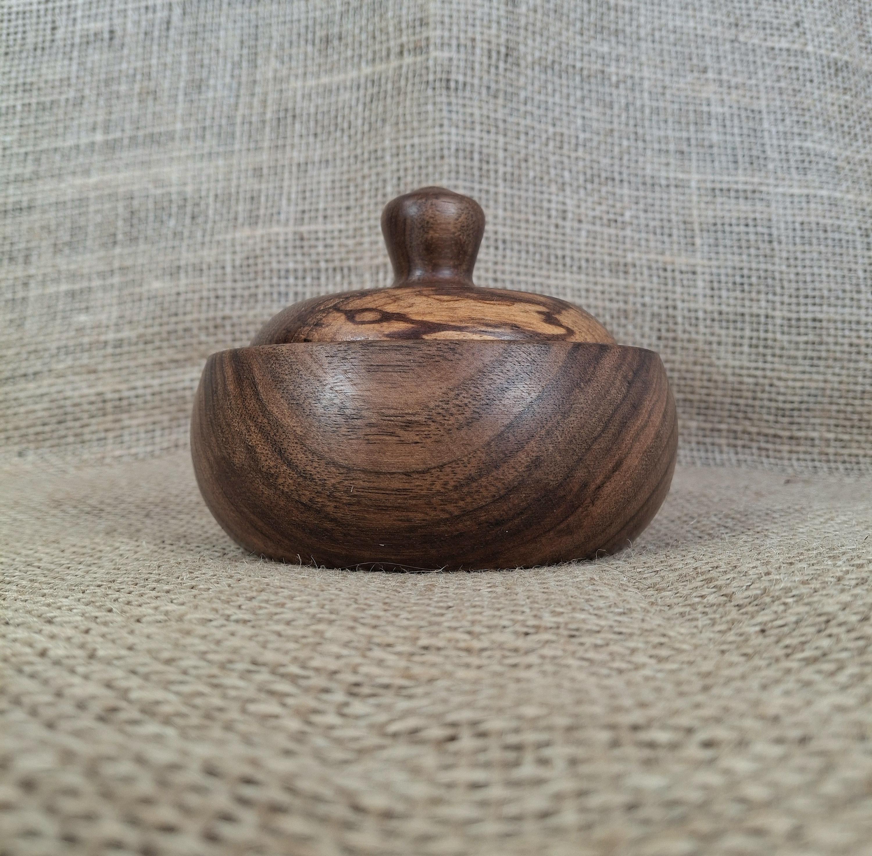 Handmade Walnut Pear Wood Jar with Lid – Rustic Kitchen Storage Bowl — image 2