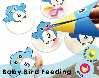 Baby Bird Feeding -Printable Learning Game for Kids! Encourage fine motor skills and early number recognition with this interactive activity