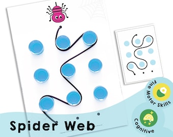 Spider Web (with Blue Dots) - Enhance Pincer Grasp! Printable Preschool Activity Improving Fine Motor Skills & Pencil Grip.