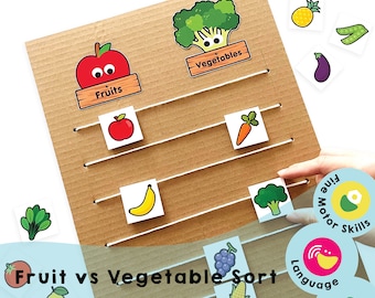 Fruit and Vegetable Sorting Game: Fine Motor Skills Activity (Printable PDF)