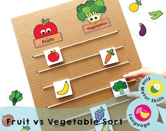 Gioco stampabile per la classificazione di frutta e verdura - Sviluppa abilità motorie e vocabolario con divertenti attività di apprendimento