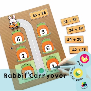Rabbit Carryover - Printable PDF - Download Only - Introduce Carryover for Double Digit Addition - Boost Math Skills & Fun Learning!
