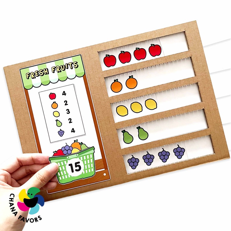 Fruit Shop Counting Printable Math Game for Kids. Enhance number recognition and early addition skills in a fun way. image 5