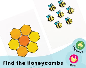 Finde die Honigwaben - Druckbare PDF Vorschul-Zuordnungsspiel Homeschool-Ressourcen für Kinder, um die Farb- und Mustererkennung zu üben