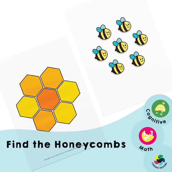 Find the Honeycombs - Printable PDF preschool matching game homeschool resources for kids to practice color and pattern recognition