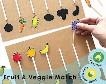 Abbinamento di frutta e verdura stampabile - Gioco di apprendimento educativo per bambini Sviluppa abilità motorie e cognitive con questa divertente attività di abbinamento.