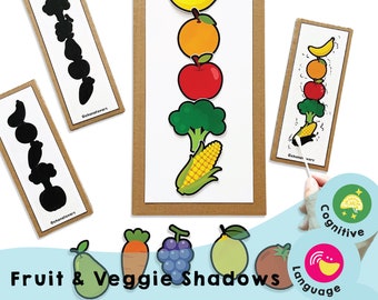 Sombras de frutas y verduras imprimibles: ¡Adivina y combina! Involucre a los niños en un aprendizaje divertido: impulse las habilidades cognitivas y la observación - Disponible ahora
