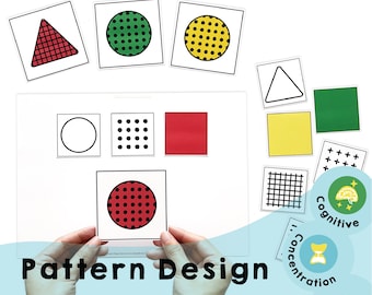 Pattern Design - Printable brain games kids activity to improve shape, color and pattern recognition for pre-math and problem solving skills