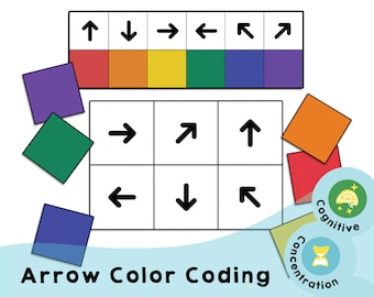 Arrow Color Coding - Printable brain training games to stimulate brain activity and practice multi-step thinking. Good for kids and seniors.