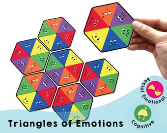 Triangles of Emotions -Printable preschool activities to practice visual recognition skills and match facial expressions