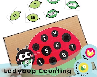 Ladybug Leaf Counting Printable - Math Learning Activity - Counting Game for Kids - Educational Math Activity - Homeschool pre-math activity