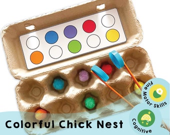 Colorful Chick Nest Printable: Fine Motor Skills Activity (PDF)