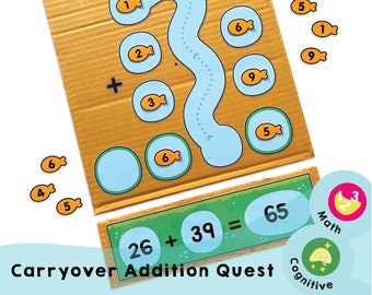Carryover Addition Quest - Printable PDF - Download Only - Fishy Math Challenge for Kids!  Enhance Addition Skills and Master Carrying over