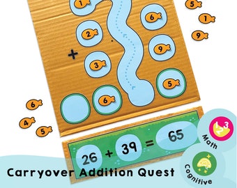 Carryover Addition Quest Printable - Fishy Math Challenge for Kids! Playful learning, enhance addition skills, master carrying over with fun