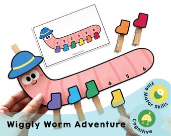 Wiggly Worm Adventure Imprimible - ¡Impulsa la coordinación y la creatividad! Actividad de aprendizaje divertida para niños. Mejorar las habilidades motoras finas. #chanafavores