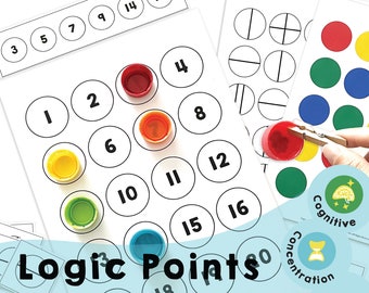 Logic Points - Printable kids brain games to sort and classify colors, patterns & numbers, developing recognition skills for future learning