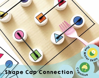 Shape Cap Connection - Printable brain game for step-by-step thinking, hand control, focus, and fine motor skills