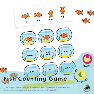 Fish Counting Codes - Printable preschool homeschool activity to help children visualize numbers and associate numbers with quantities