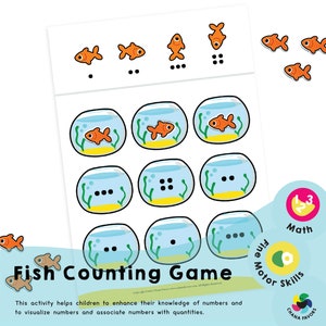 Fish Counting Codes - Printable preschool homeschool activity to help children visualize numbers and associate numbers with quantities