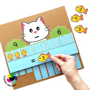 Matematica per gatti e pesci stampabile Addizione e sottrazione fino a 10 Divertimento scolastico in età prescolare per visualizzare e risolvere i primi calcoli immagine 5
