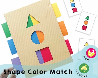 Shape Color Match Printable - Lustiges Lernen von Formen und Farben! Steigern Sie die kognitiven Fähigkeiten und die feinmotorische Entwicklung. Lernfreude für Kinder