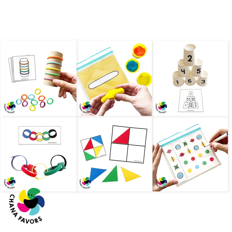 Peut inclure: Un ensemble de six cartes d'activit&eacute;s pour enfants proposant diff&eacute;rentes activit&eacute;s comme empiler des gobelets, construire avec des blocs et jouer avec de la p&acirc;te &agrave; modeler. Les cartes sont imprim&eacute;es avec des illustrations color&eacute;es et des instructions.