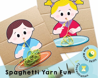 Spaghetti Garn Spaß - Druckbare Kinder Aktivität - Hand-Kontrolle und Fokus - Sofortiger Download - Spielendes Lernen für die kindliche Entwicklung