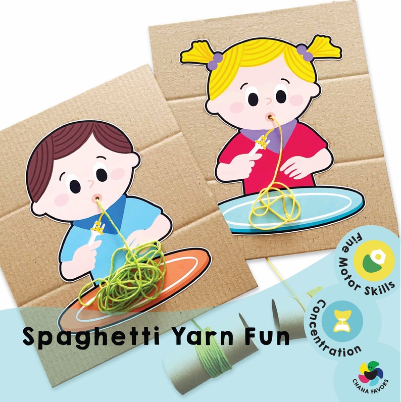 Spaghetti Garn Spaß Druckbare Kinder Aktivität Hand-Kontrolle und Fokus Sofortiger Download Spielendes Lernen für die kindliche Entwicklung Bild 1
