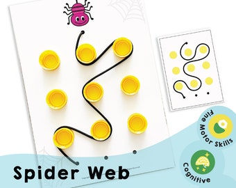 Spider Web (with Yellow Dots) - Enhance Pincer Grasp! Printable Preschool Activity Improving Fine Motor Skills & Pencil Grip.